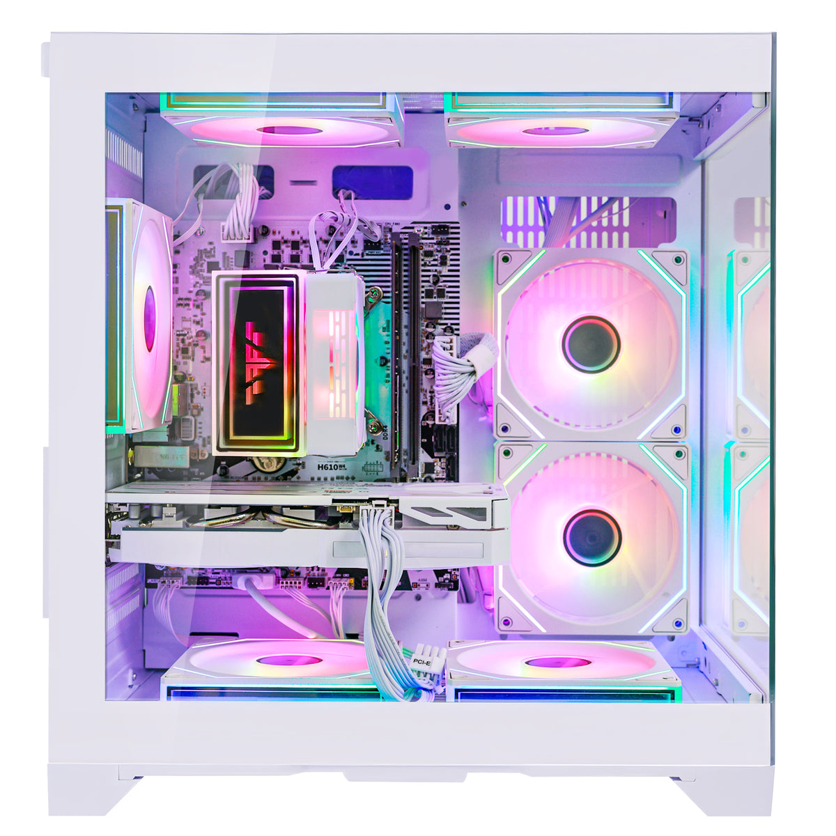 Back panel and connectivity ports of the Hoengager Gaming PC I5 14400f RTX 5060 White Edition