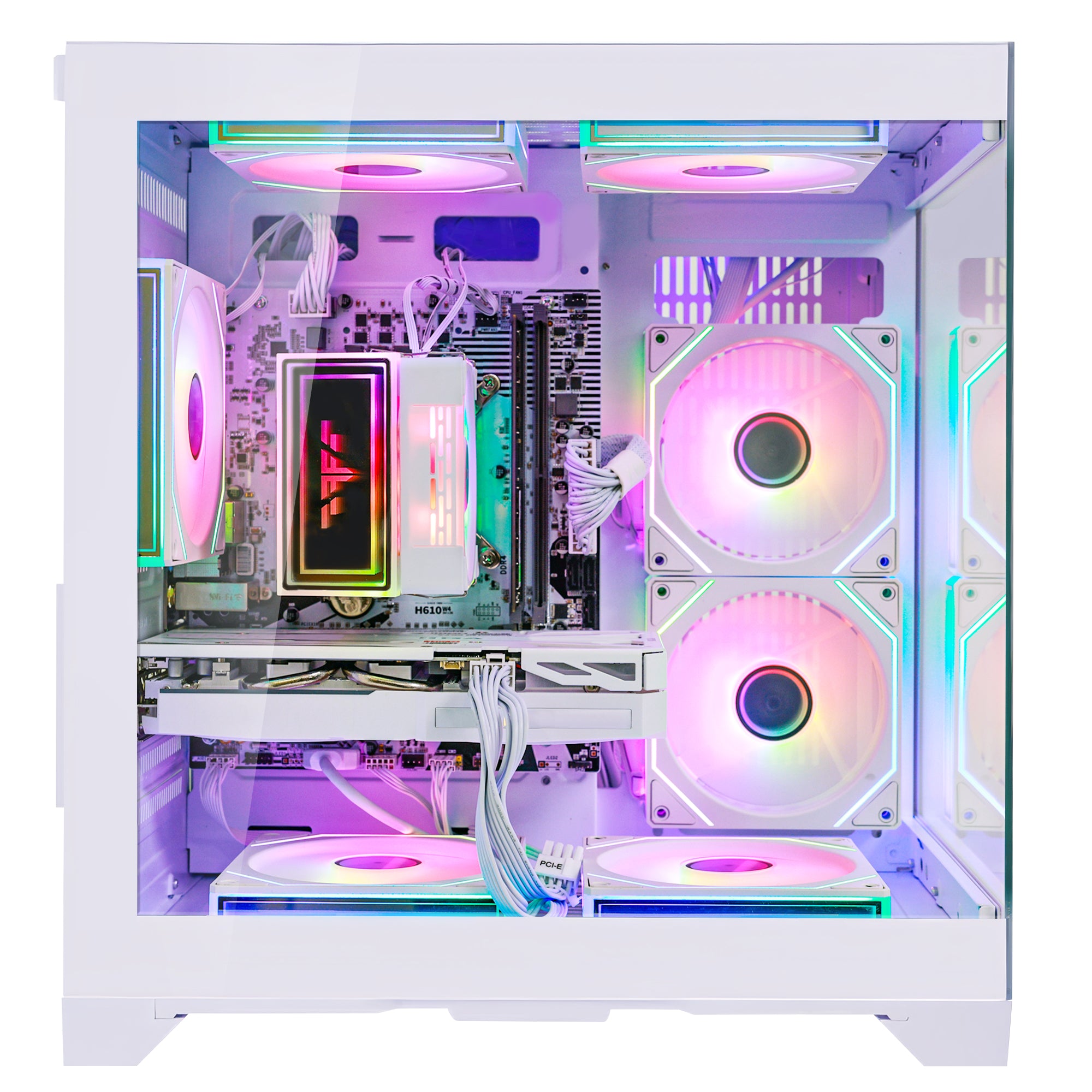 Back panel and connectivity ports of the Hoengager Gaming PC I5 14400f RTX 5060 White Edition