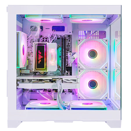 Back panel and connectivity ports of the Hoengager Gaming PC I5 14400f RTX 5060 White Edition