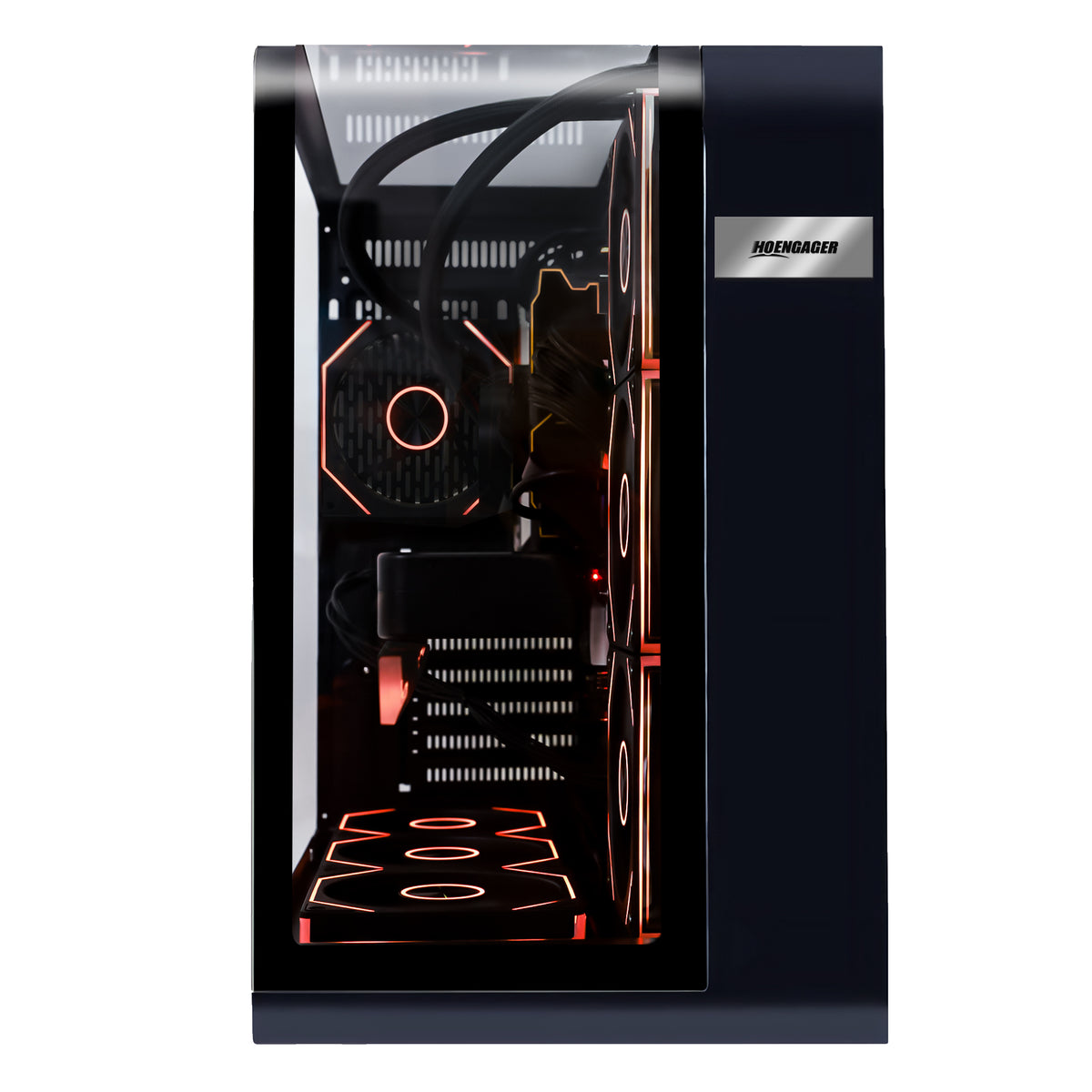 Back panel and connectivity ports of the Hoengager Gaming PC Ryzen 7 9800x3d RTX 5070 32gb Ddr5 Stealth Black 9000 Series High Performance