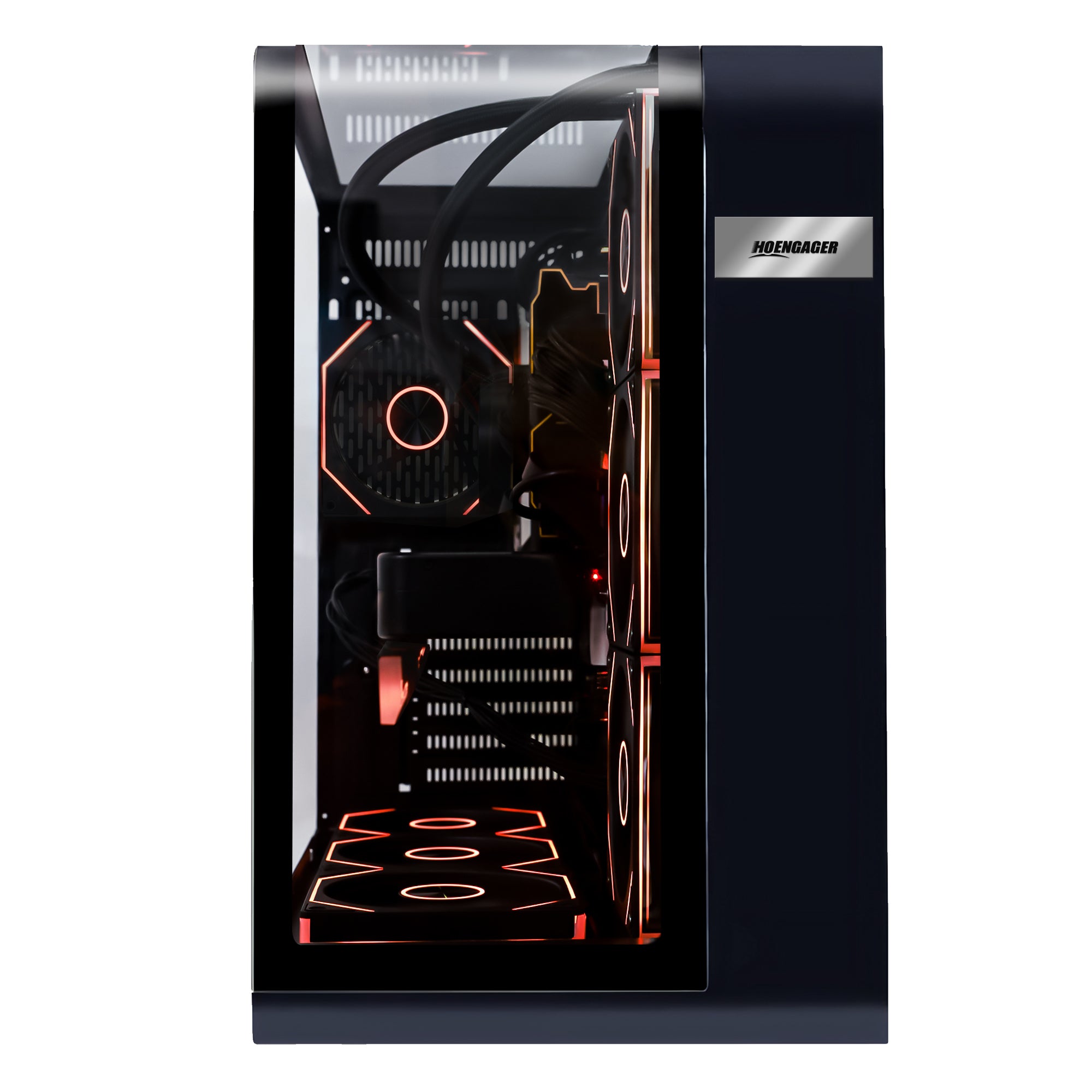 Back panel and connectivity ports of the Hoengager Gaming PC Ryzen 7 9800x3d RTX 5070 32gb Ddr5 Stealth Black 9000 Series High Performance