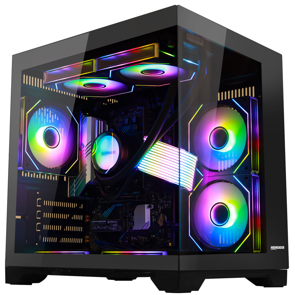 Hoengager Panorama -Radeon Vega 8 Integrated Graphics - Gaming PC - Ryzen 5000 Series - Ryzen 7 5700G | 6-Core 3.9 GHz - DDR4 3200 1TB SSD | Win11 | Software Control ARGB | Desktop PC Black