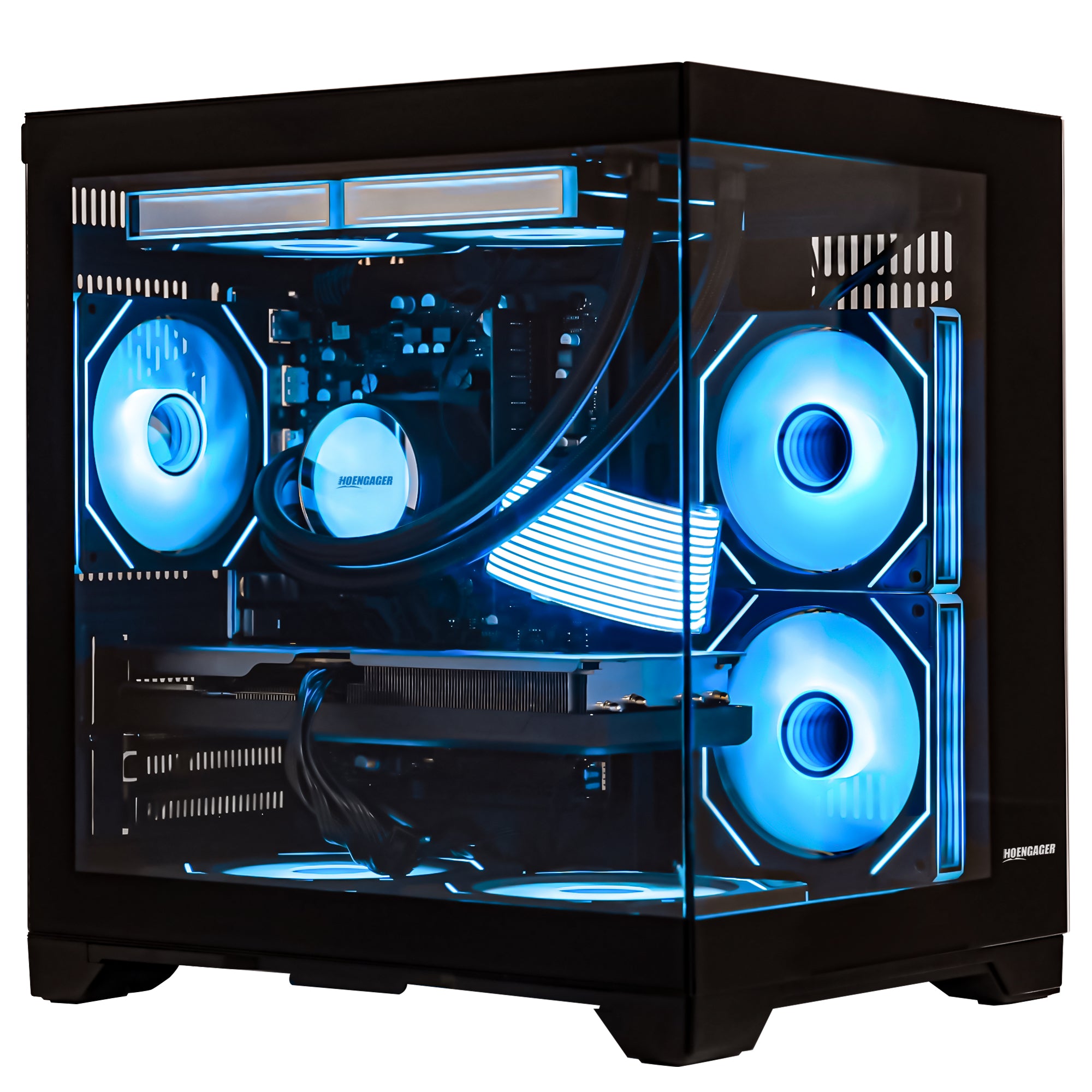 Back panel and connectivity ports of the Hoengager Panaroma Ryzen 7 5700x RTX 5070 Stealth Black 5000 Series High Performance