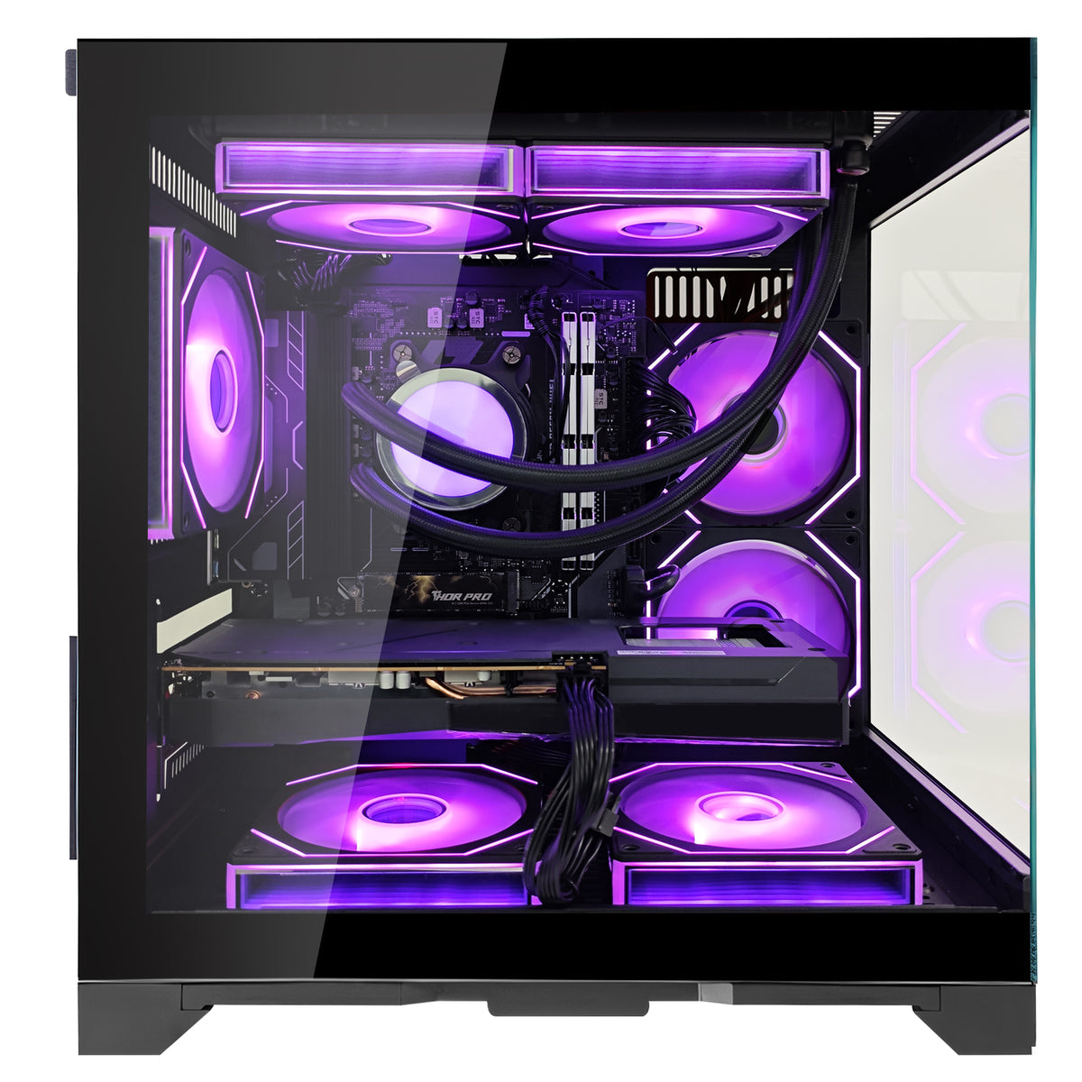 Back panel and connectivity ports of the Hoengager Panaroma Ryzen 5 9600x RX 9060 XT 32gb Ddr5 9000 Series
