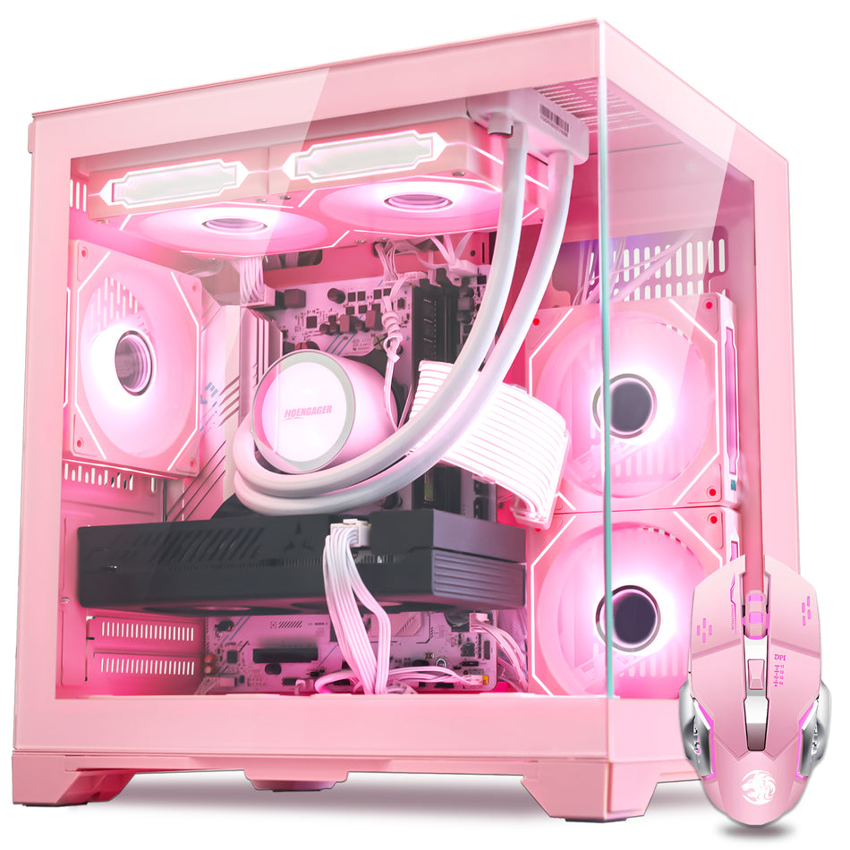 Hoengager AI-Optimized Gaming PC - Ryzen 5000 - Ryzen 7 5700X 8-Core 3.4 GHz | RTX 5050 8GB | DDR4 RAM 3200MHz | SSD | WIFI&Bluetooth | 650W PSU | WIN 11 - Pink