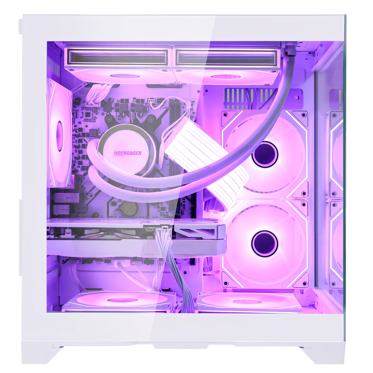 Back panel and connectivity ports of the Hoengager Panaroma Ryzen 7 5700x RTX 5070 White Edition 5000 Series High Performance