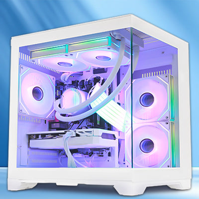 Hoengager Panaroma - Gaming PC - Powered by AMD Ryzen 9000 Series - Ryzen 5 9600X | 6-Core 3.9 GHz - RTX 5070 - 32GB DDR5 6000 Windows 11 | Gaming Keyboard- Desktop PC White