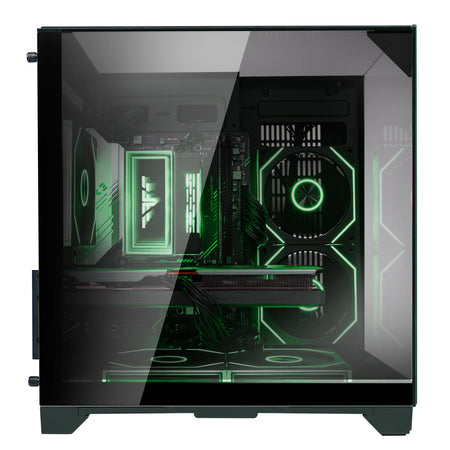 Back panel and connectivity ports of the Hoengager Gaming PC Ryzen 7 5700x Stealth Black 5000 Series
