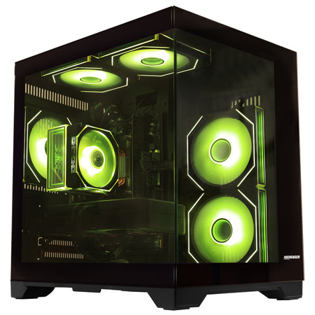 Back panel and connectivity ports of the Hoengager Gaming PC Ryzen 5 5500 RX 6500 XT Stealth Black Pro Series 5000 Series