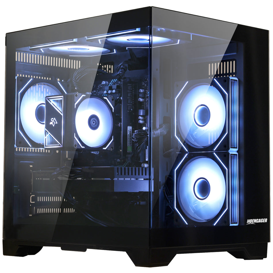 Hoengager King - Software Control RGB - Gaming PC -Ryzen 5000 Series - Ryzen 5 5500 - Radeon RX 6500 XT - DDR4 3200 1TB M.2 NVMe SSD | Win 11 Desktop PC Black | Stealth Black Chassis