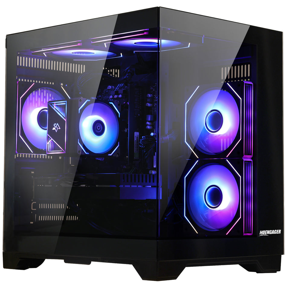 Hoengager King - Software Control RGB - Gaming PC -Ryzen 5000 Series - Ryzen 5 5500 - Radeon RX 6500 XT - DDR4 3200 1TB M.2 NVMe SSD | Win 11 Desktop PC Black | Stealth Black Chassis