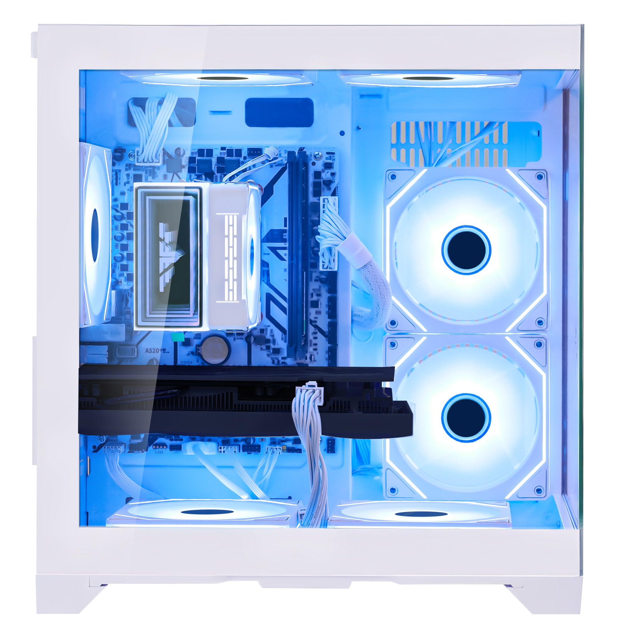 Back panel and connectivity ports of the Hoengager Gaming PC RX 6500 XT White Edition Stealth Black Pro Series 5000 Series