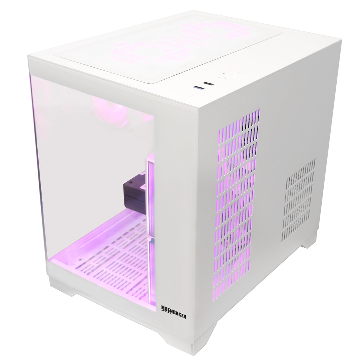 Rear I/O panel and expansion slots of white gaming workstation