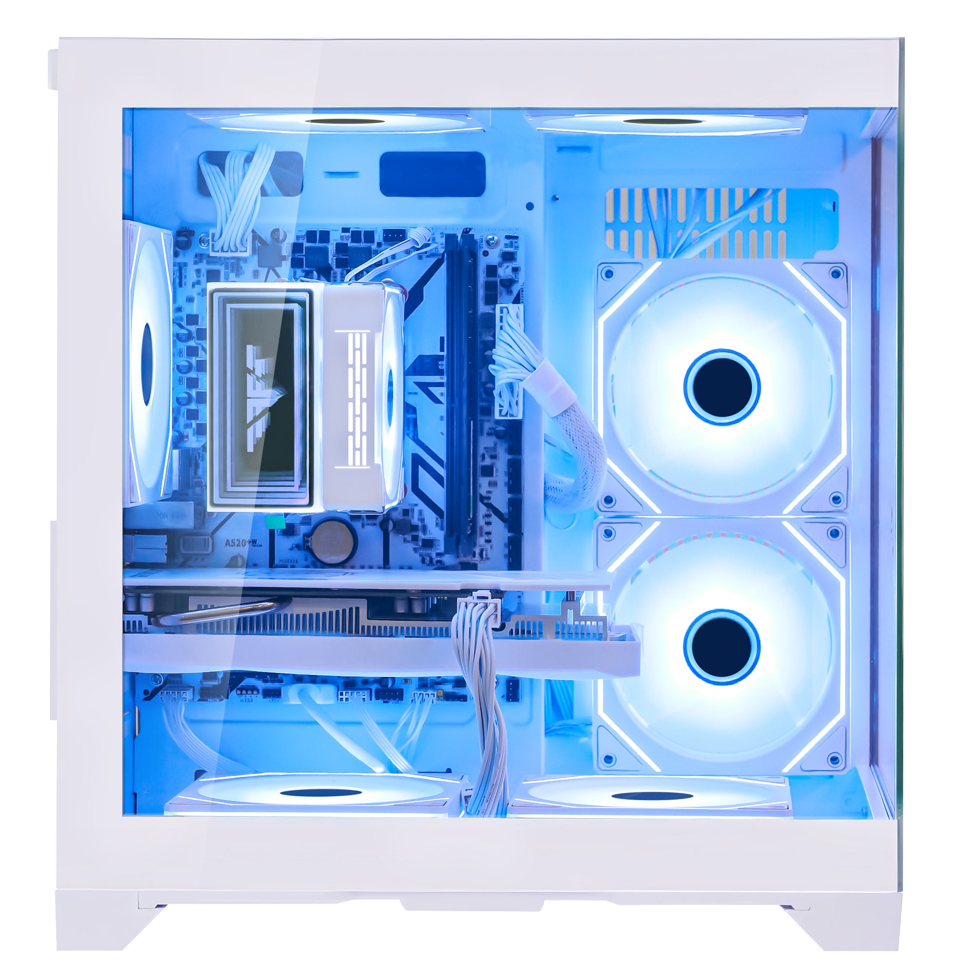 Back panel and connectivity ports of the Hoengager Gaming PC Ryzen 5 5600x White Edition 5000 Series High Performance
