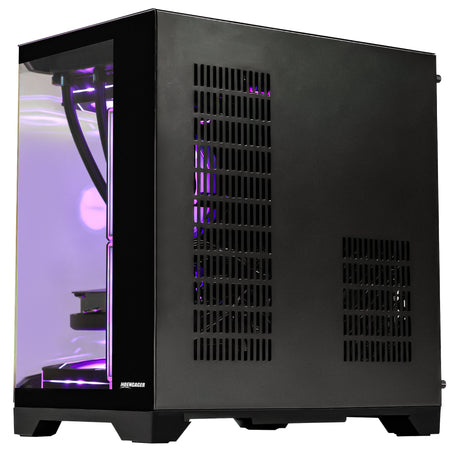HOENGAGER side and rear panel details of the HOENGAGER gaming PC chassis showing robust ventilation grills