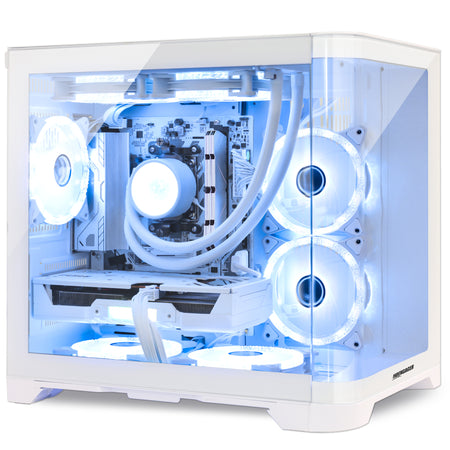 Back panel and connectivity ports of the Hoengager Gaming PC Ryzen 7 5700x RTX 5060 White Edition 5000 Series High Performance