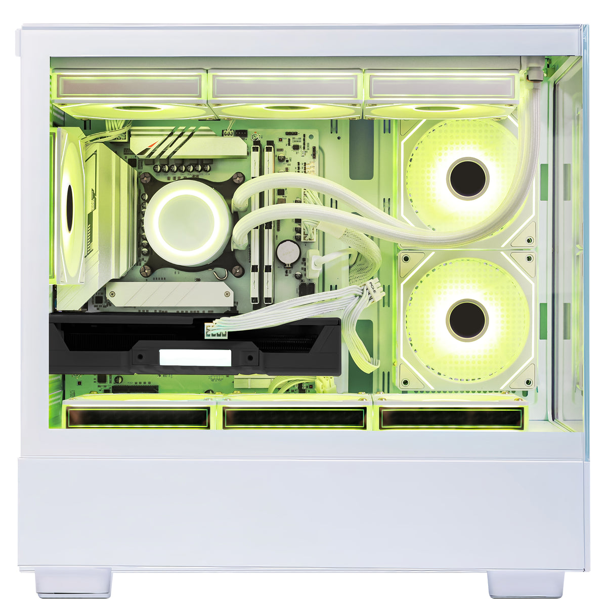 Back panel and connectivity ports of the Hoengager Gaming PC I7 12700k RTX 5060 32gb Ddr5 White Edition Ultimate Build
