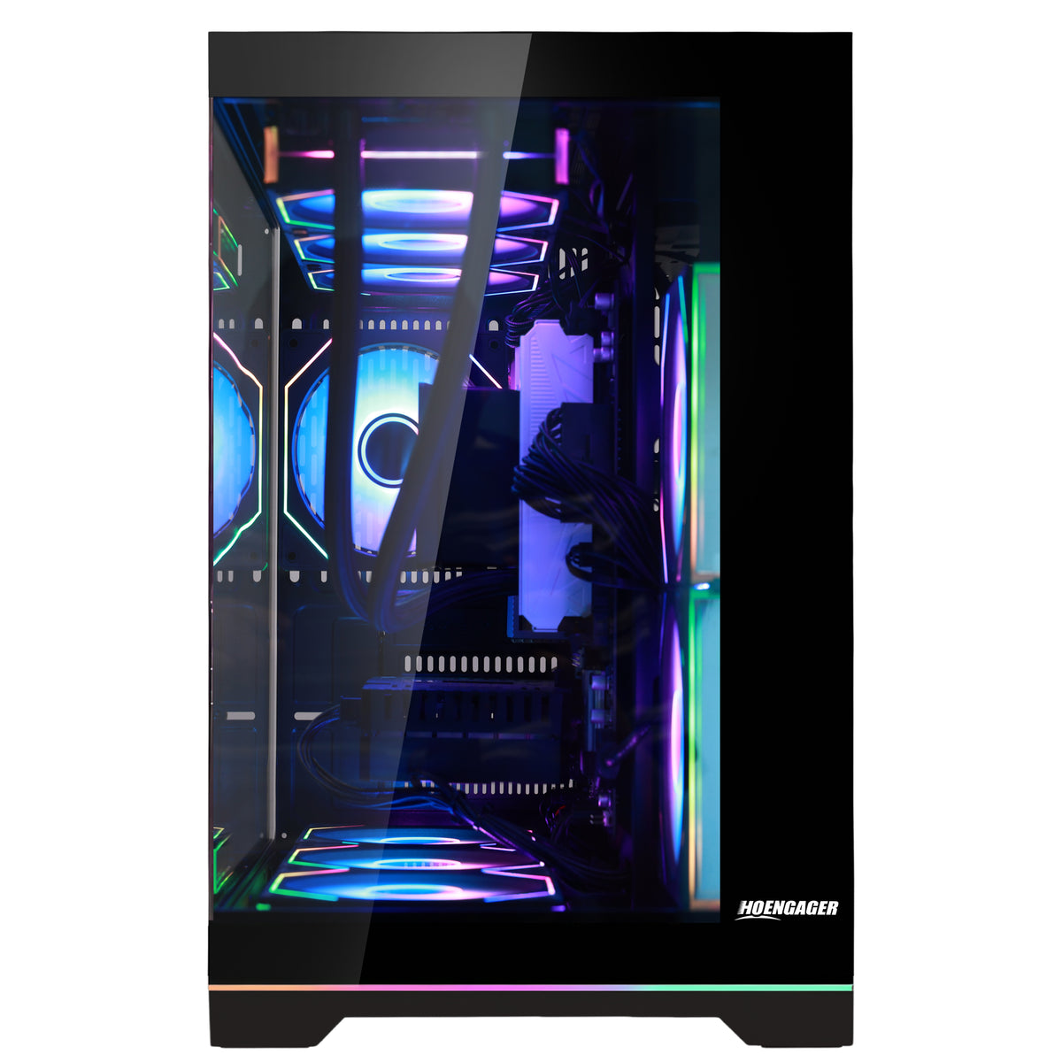 Hoengager black Gaming Desktop PC - Full system showcase on black background