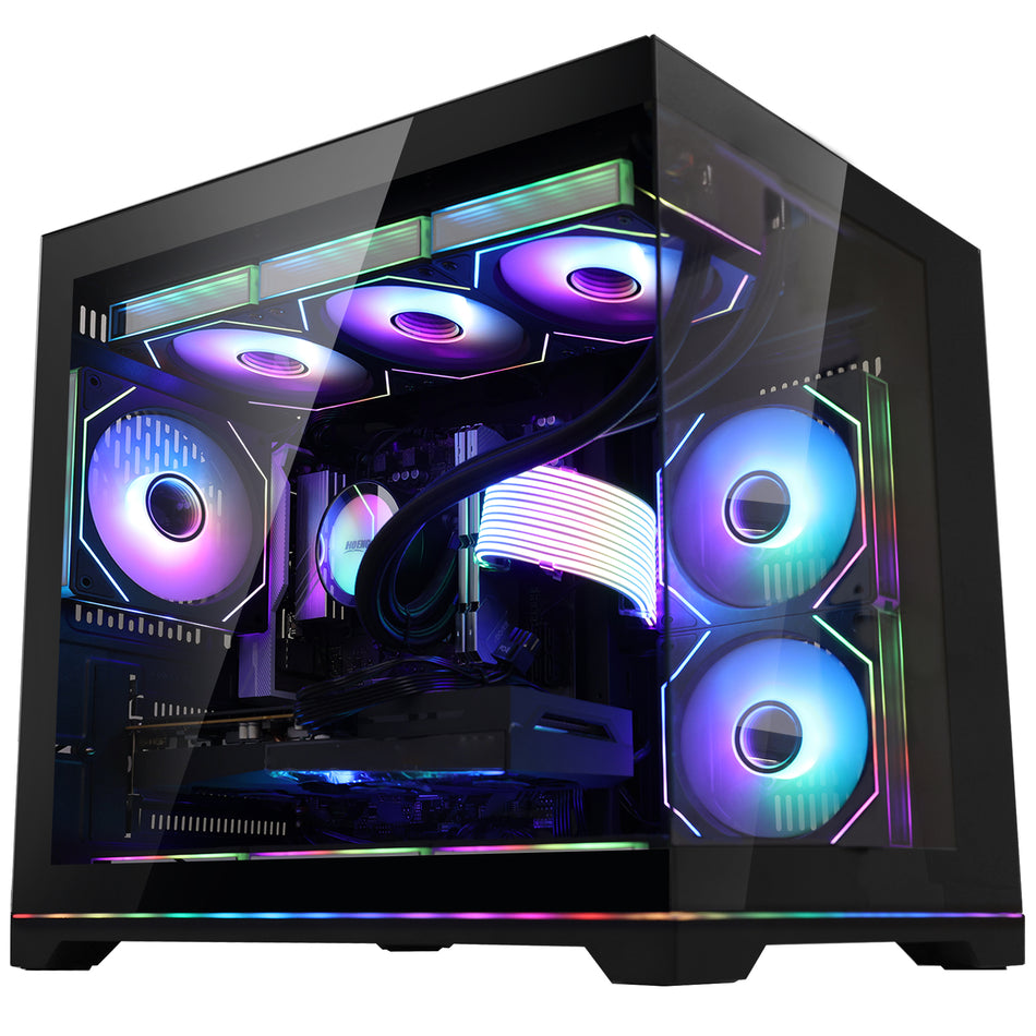 HOENGAGER Superview Gaming PC - Powered by AMD Ryzen 9000 Series - Ryzen 5 9600X | Radeon RX 9070 XT 16GB | 32GB DDR5 RAM 1TB NVMe 1TB Gen4 SSD | Win 11 | Black