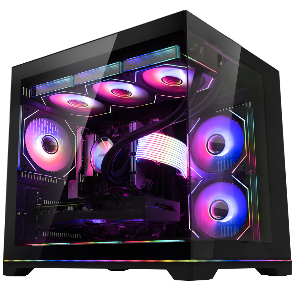 HOENGAGER Superview Gaming PC - Powered by AMD Ryzen 9000 Series - Ryzen 5 9600X | Radeon RX 9070 XT 16GB | 32GB DDR5 RAM 1TB NVMe 1TB Gen4 SSD | Win 11 | Black