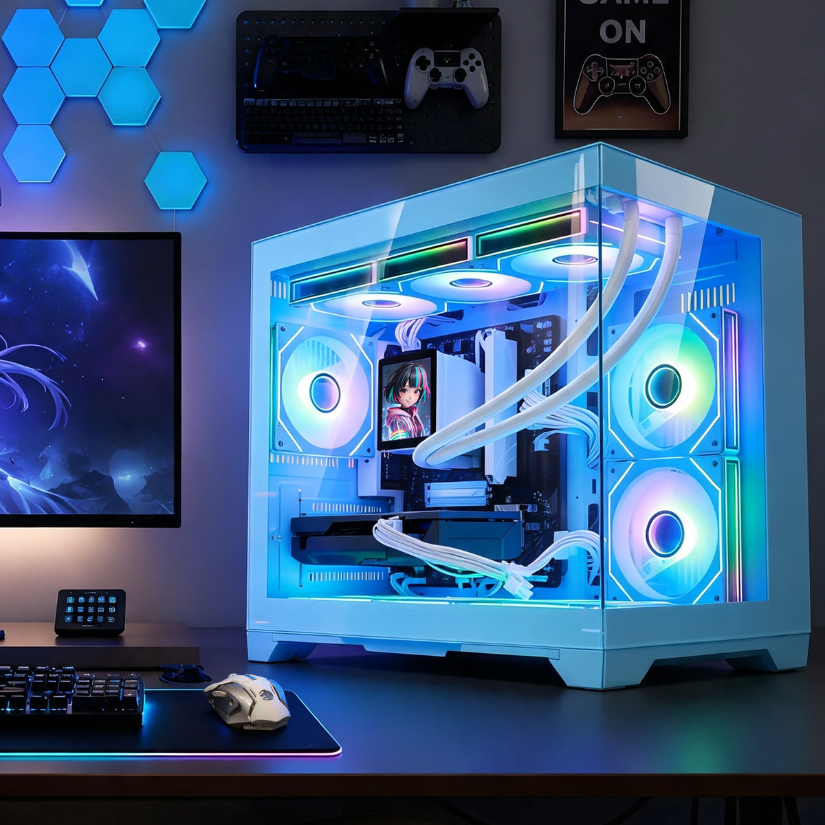 RGB software application screen introduction,  GeForce RTX 5070 12GB AMD Ryzen 5 9600X Software Control RGB AIO LCD Cooler with Custom Images & GIFs
