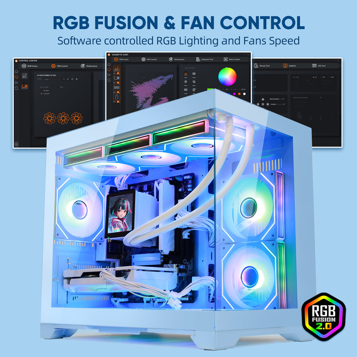 RGB software application screen introduction,  Radeon RX 9070 XT 16GB AMD Ryzen 7 9700X Software Control RGB AIO LCD Cooler with Custom Images & GIFs
