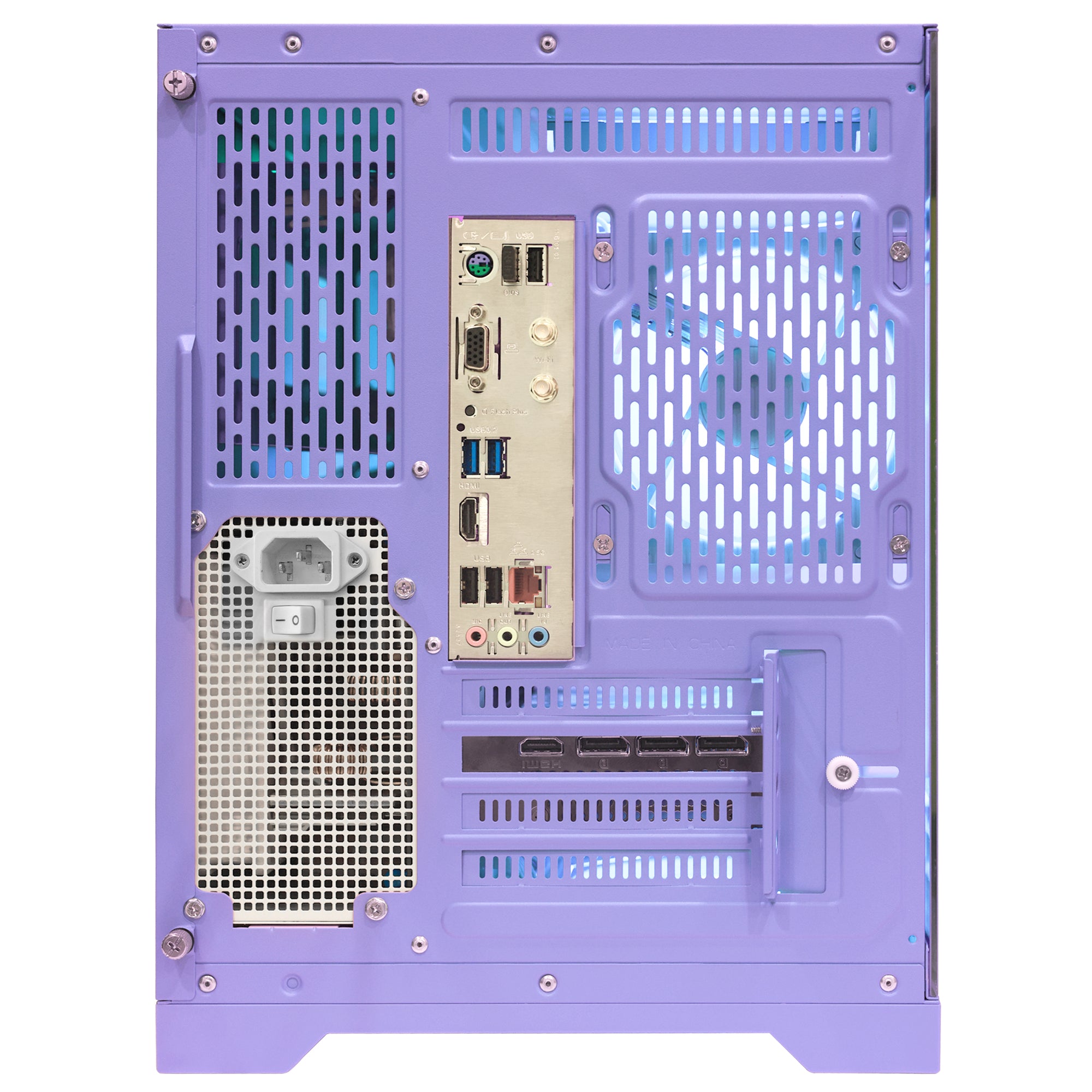 Hoengager Gaming PC RGB back ports, USB, Video ports blue case GeForce RTX 5060 Ti 16GB AMD Ryzen 7 9700X Software Control RGB AIO LCD Cooler with Custom Images & GIFs