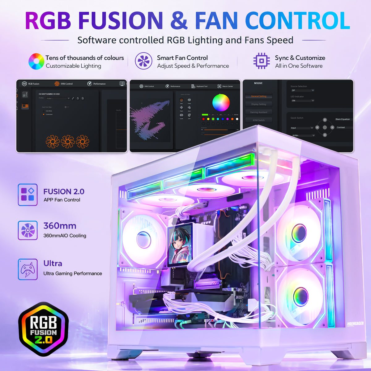RGB software application screen introduction,  GeForce RTX 5070 12GB AMD Ryzen 7 9700X Software Control RGB AIO LCD Cooler with Custom Images & GIFs