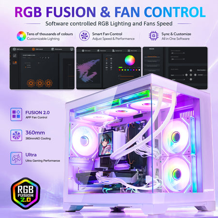 RGB software application screen introduction,  GeForce RTX 5070 12GB AMD Ryzen 7 9800X3D Software Control RGB AIO LCD Cooler with Custom Images & GIFs