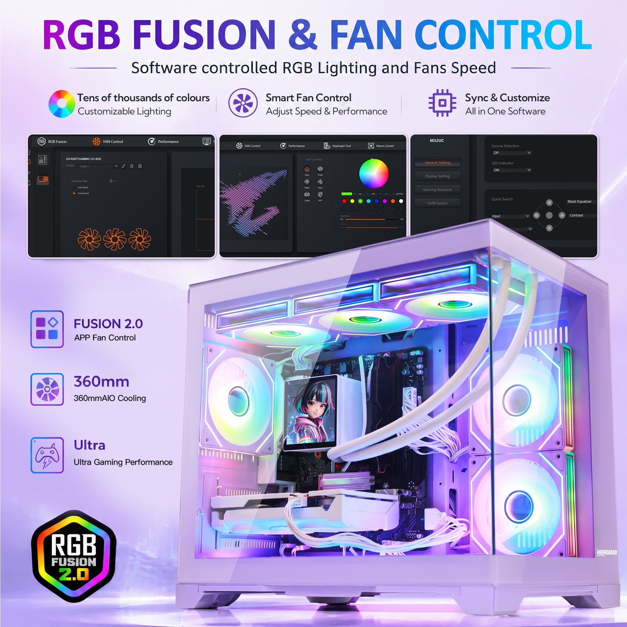 RGB software application screen introduction,  Radeon RX 9070 16GB AMD Ryzen 5 9600X Software Control RGB AIO LCD Cooler with Custom Images & GIFs