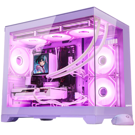 Hoengager Gaming PC on desktop application scenario photo Radeon RX 9060 XT 16GB AMD Ryzen 7 9700X Software Control RGB AIO LCD Cooler with Custom Images & GIFs
