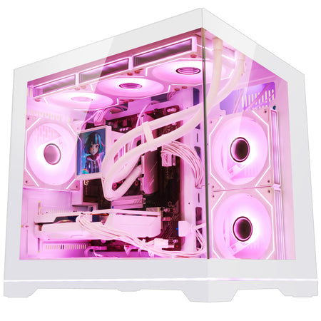 Hoengager Macaron Glass Gaming PC Powered by Ryzen 7800X3D and GeForce RTX 5060 Ti 8GB with Cyan Glow