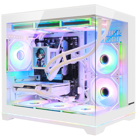 Hoengager Macaron Gaming PC with Ryzen 9800X3D, GeForce RTX 5070 Ti 16GB, and Multi-Color RGB Fans and Liquid Cooler Screen
