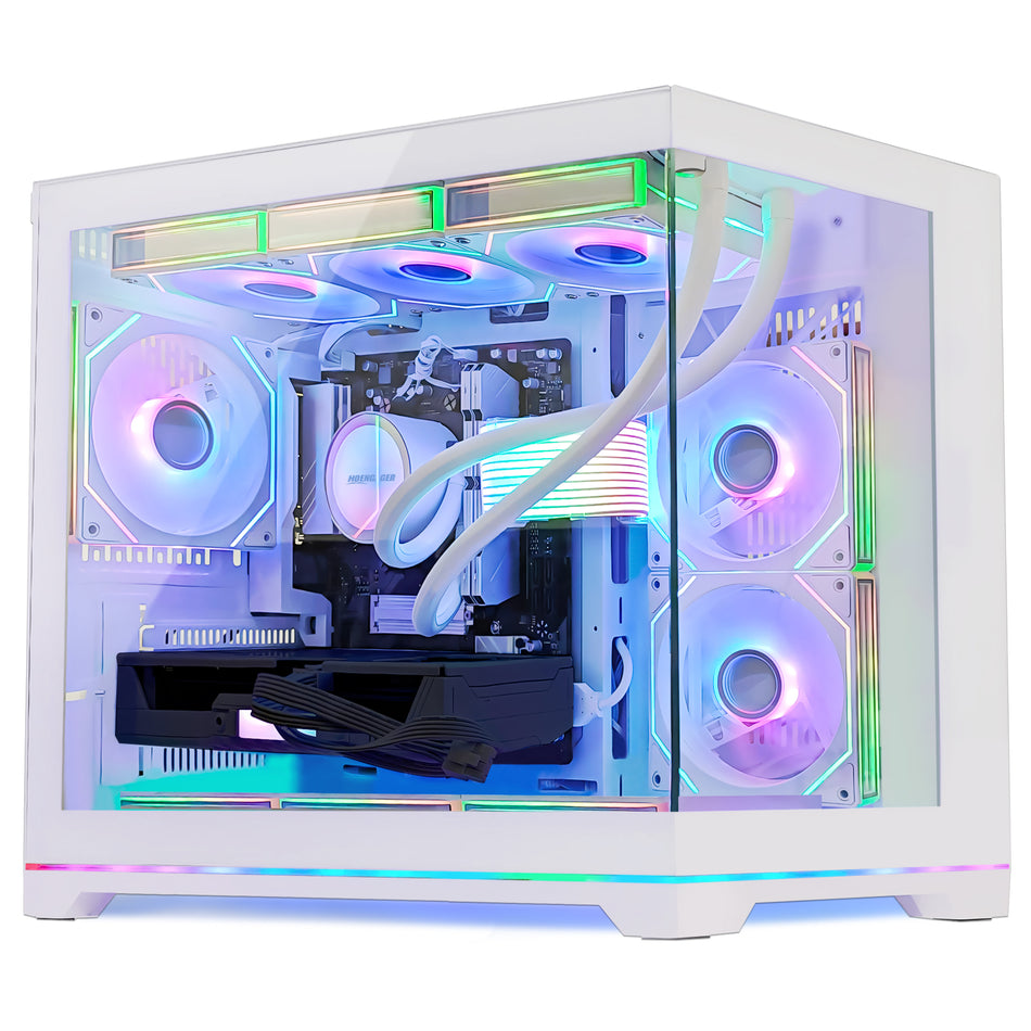 HOENGAGER Superview Gaming PC - Powered by AMD Ryzen 9000 - Ryzen 7 9800X3D | Radeon RX 9060 XT 8GB | 32GB DDR5 RAM 1TB NVMe 1TB Gen4 SSD | Win 11 | White | High Airflow Mesh