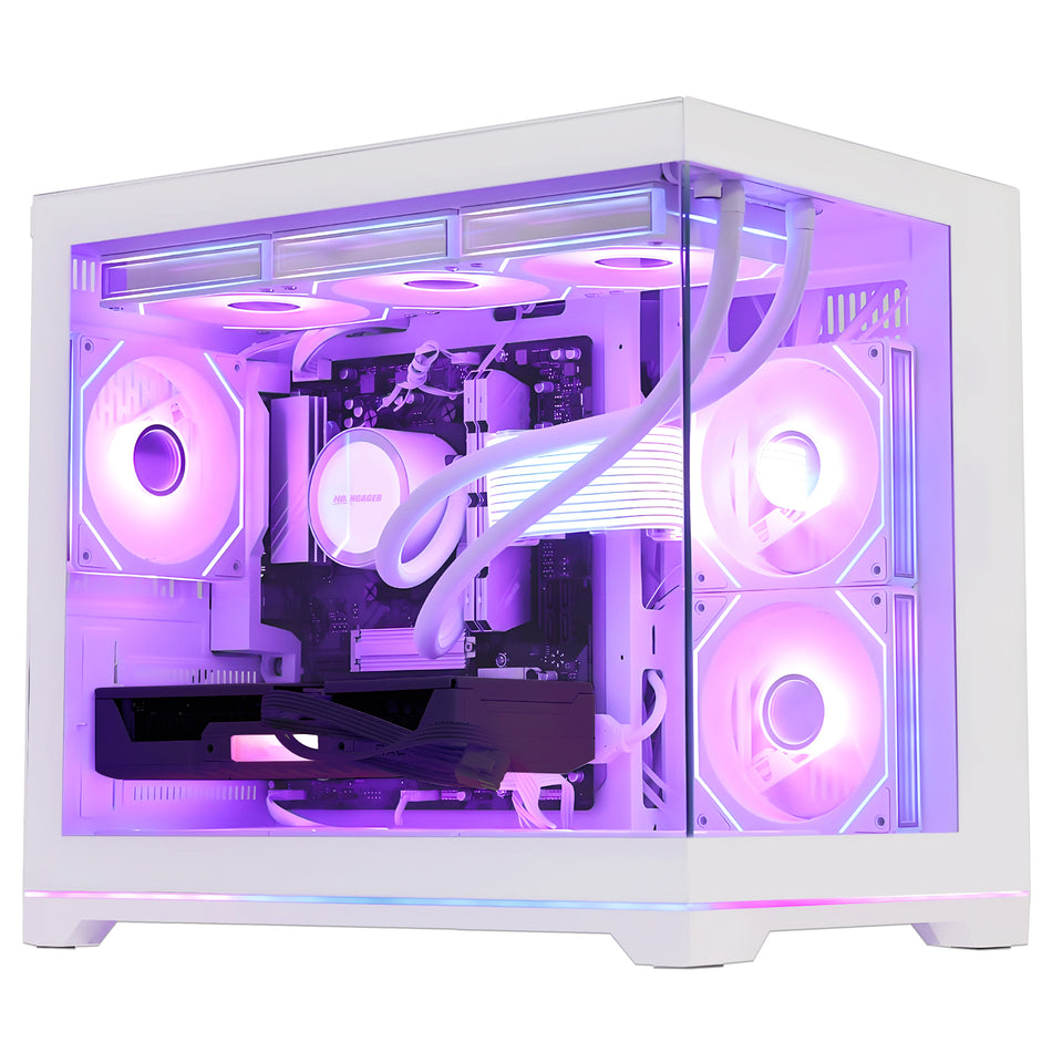 HOENGAGER Superview Gaming PC - Powered by AMD Ryzen 9000 - Ryzen 7 9800X3D | Radeon RX 9060 XT 8GB | 32GB DDR5 RAM 1TB NVMe 1TB Gen4 SSD | Win 11 | White | High Airflow Mesh